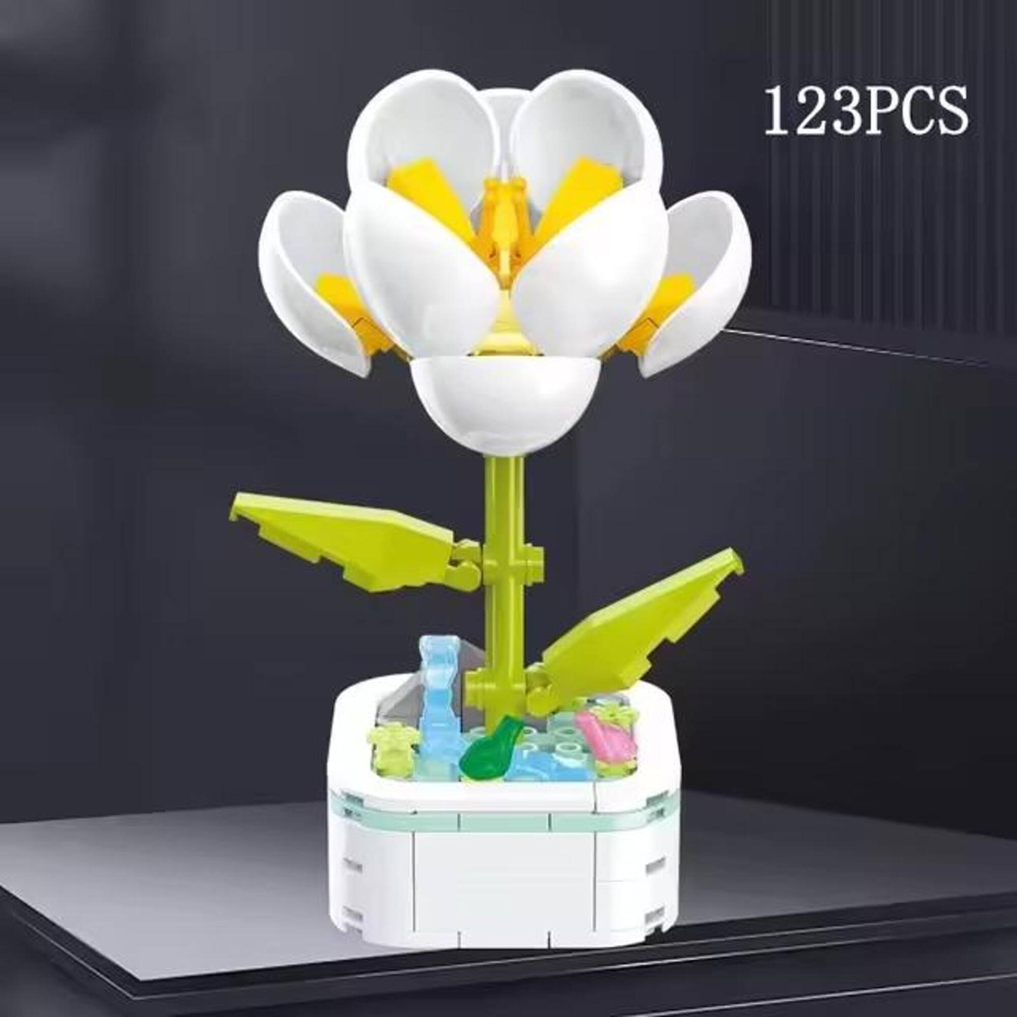 Wizardi Camellia Potted Flower Building Brick Kit